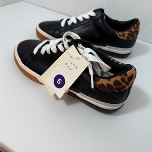 A New Day Black Sneakers with Brown Leopard Accent